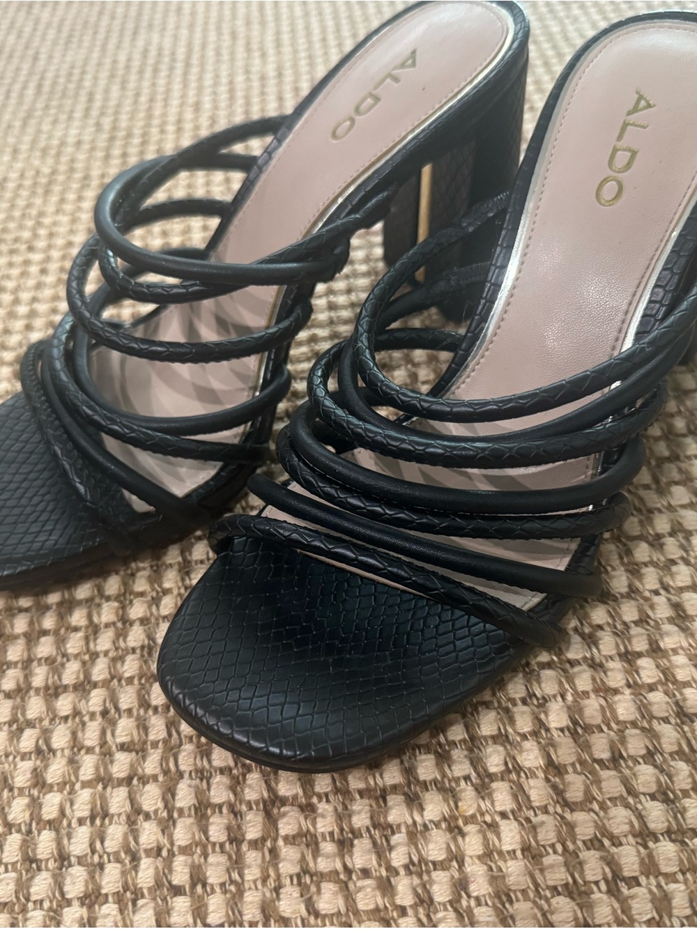 ALDO Black Multi-Strap Block Heel Sandals
